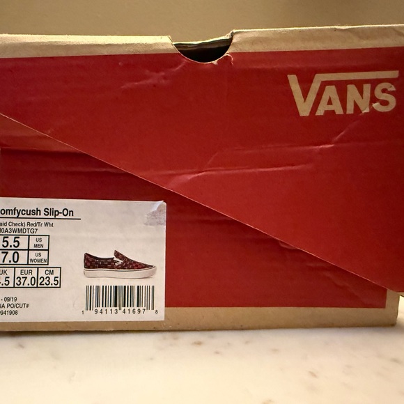 Vans Comfycush Slip-On (Plaid Check) Red/True White NWT Men’s 5.5/ Women’s 7 - Picture 7 of 8